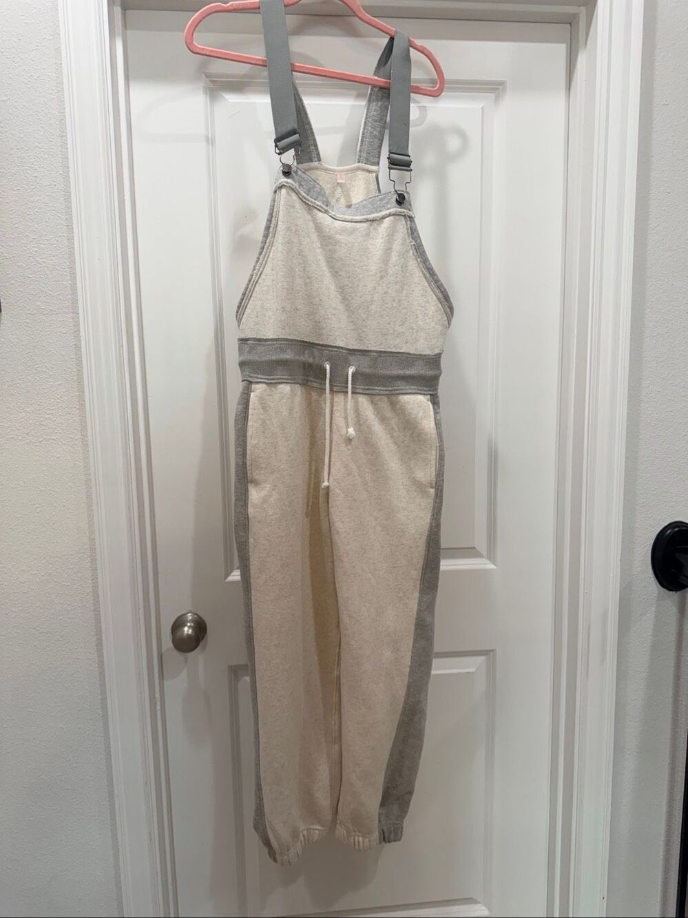 FP Movement Free People Making It Overalls Jumpsuit Heather Grey Cream Small S